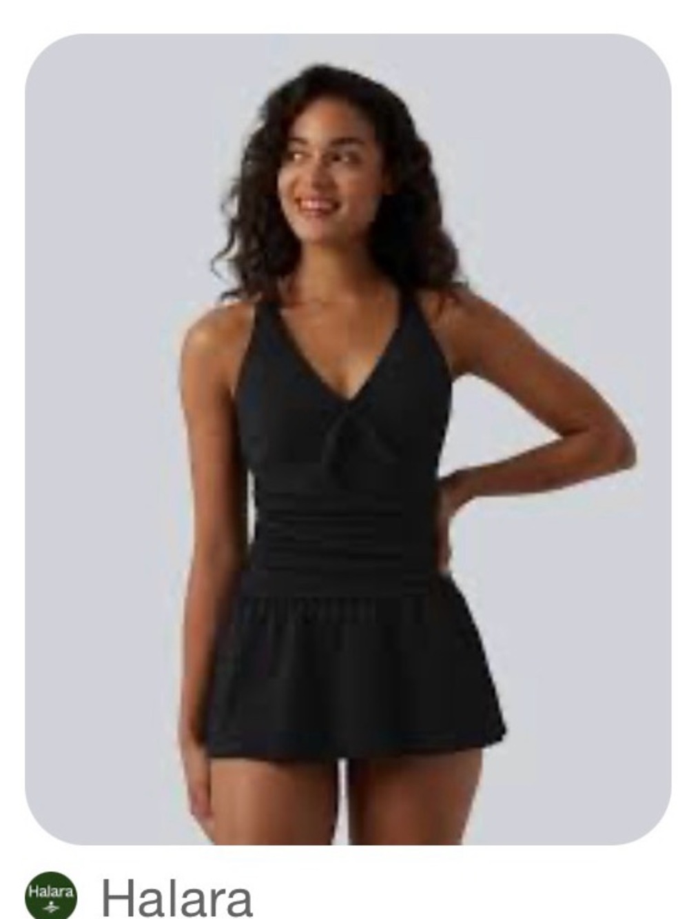 Halara black ruched v-neck swimdress